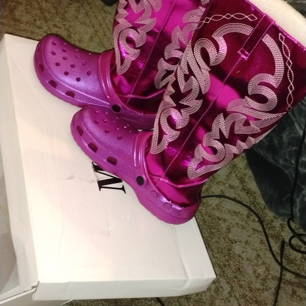 Pink Metallic Clog-Mule Boot - Women's Statement Mules & Clogs